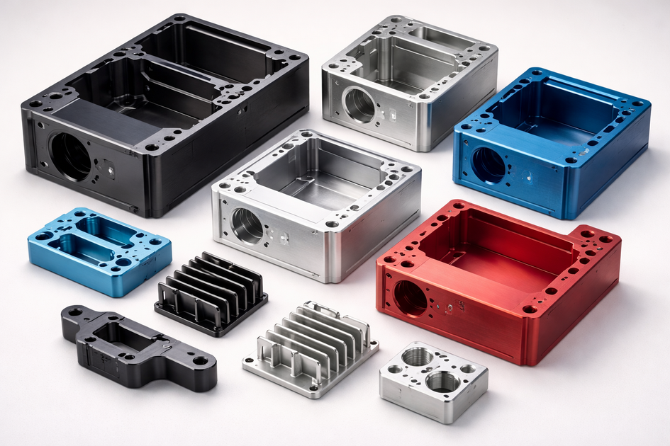 Anodized CNC Aluminum Parts Close Up Anodized CNC Aluminum Parts Close Up