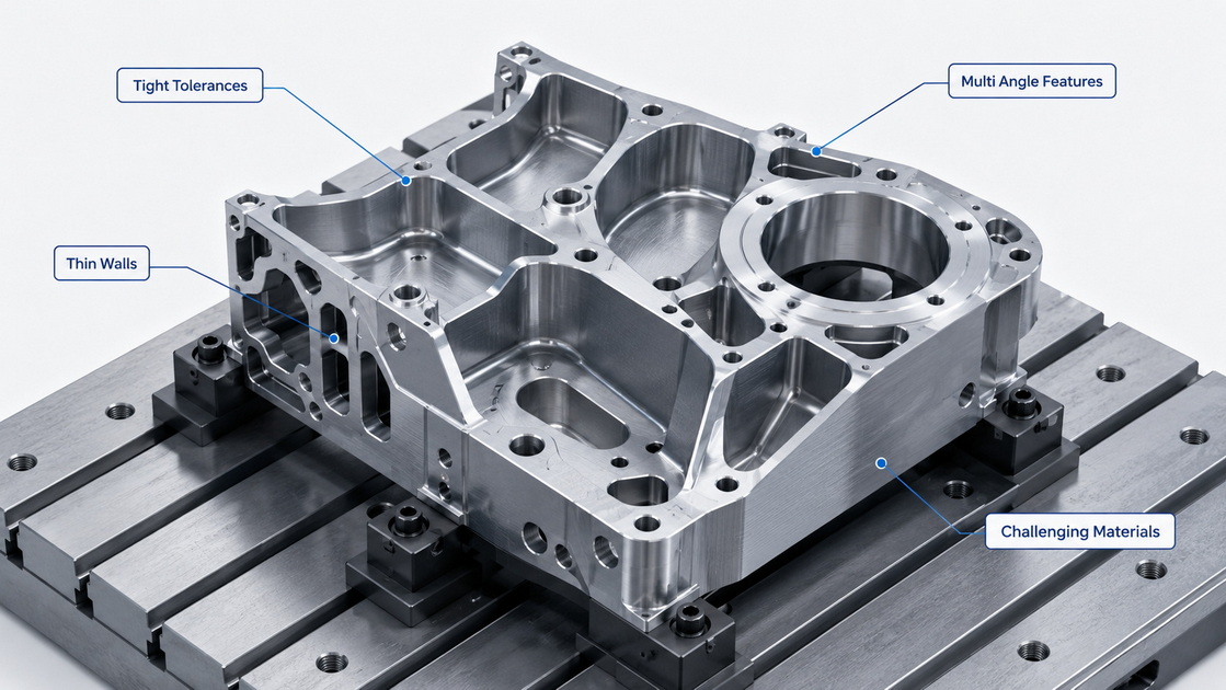 Complex CNC Part Overview Descripción general de piezas CNC complejas