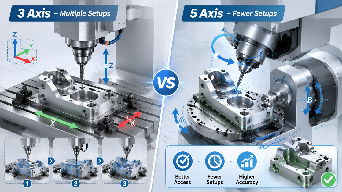 Three Axis And Five Axis Comparison Comparación de tres ejes y cinco ejes