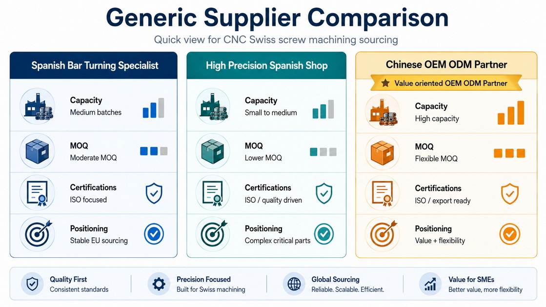 CNC Supplier Comparison Table Visual